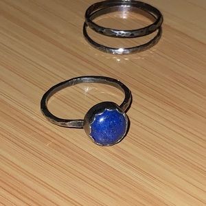 Set of Three Rings: Sodalite & Two Hammered 925 Bands